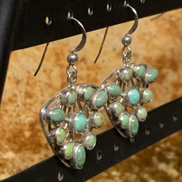 Jay King Earrings Triangular Sterling Silver & Green Turquoise Dangle/ Drop - Picture 5 of 7